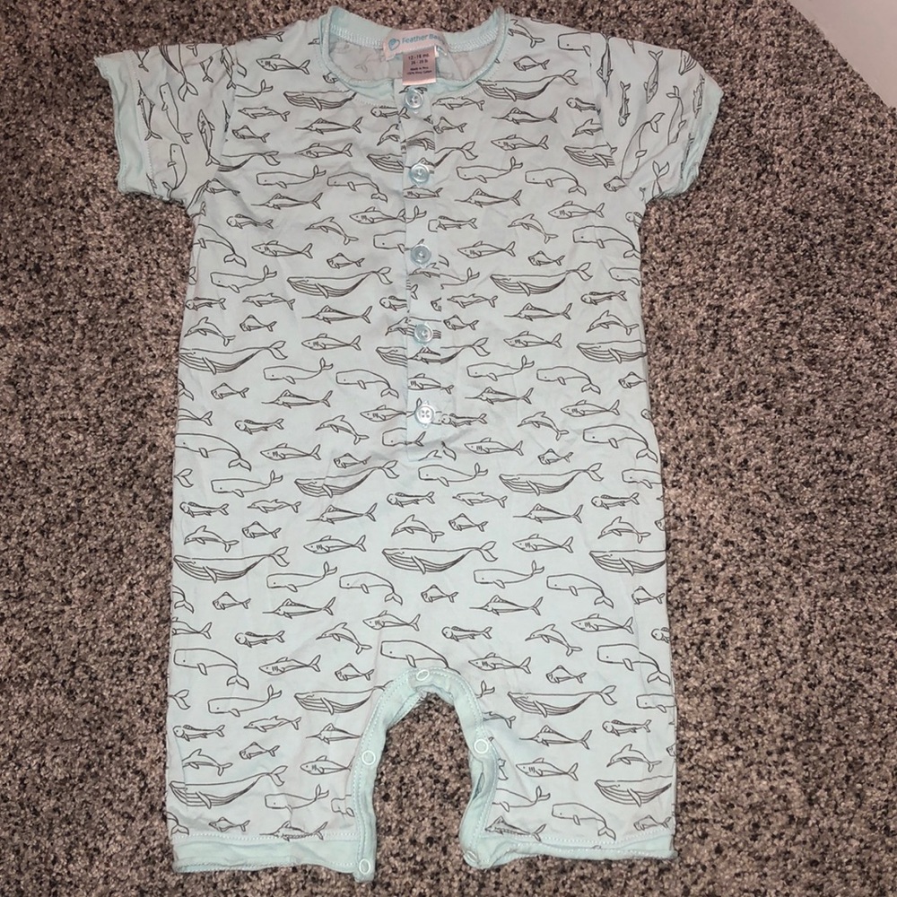 Feather baby Pima cotton EUC whale shark romper